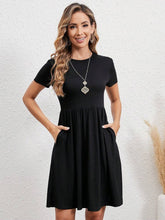 O Neck Short Sleeve Pockets Dress